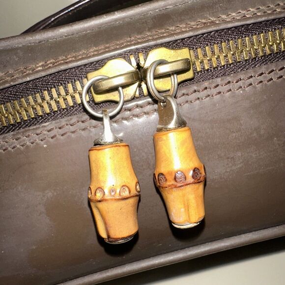 Authentic GUCCI Rare Vanity Bamboo Zipper Cosmetic Pouch Bag Mini Handbag Brown - Picture 9 of 11